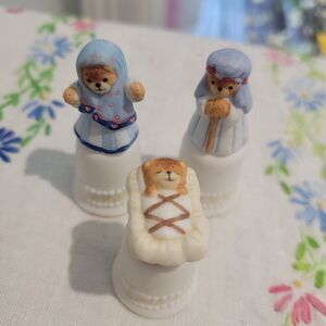 Enesco 1988 Lucy & Me Bear Miniature THIMBLE Figurine Nativity Mary Joseph Jesus
